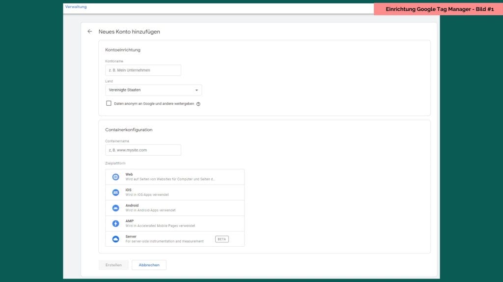 Einrichtung Google Tag Manager