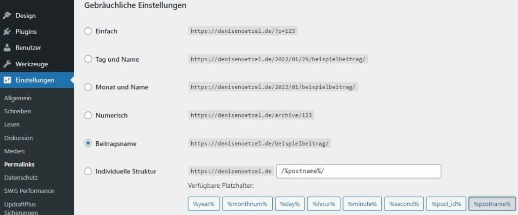 WordPress Permalink-Einstellung für SEO-URLs
