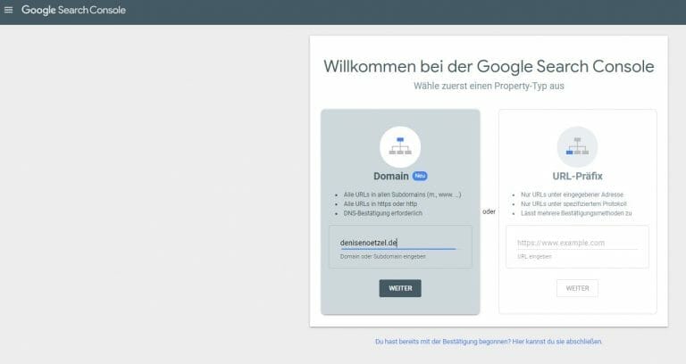 Google Search Console einrichten - Schritt 5