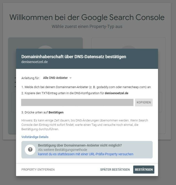 Google Search Console einrichten - Schritt 6