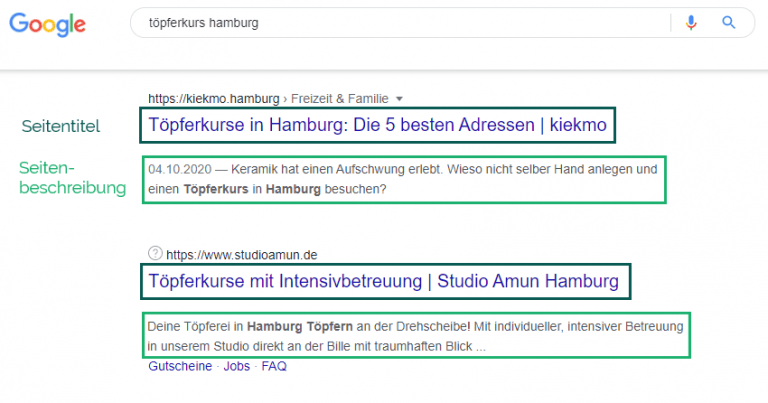 Google-Suchergebnis - SERPs